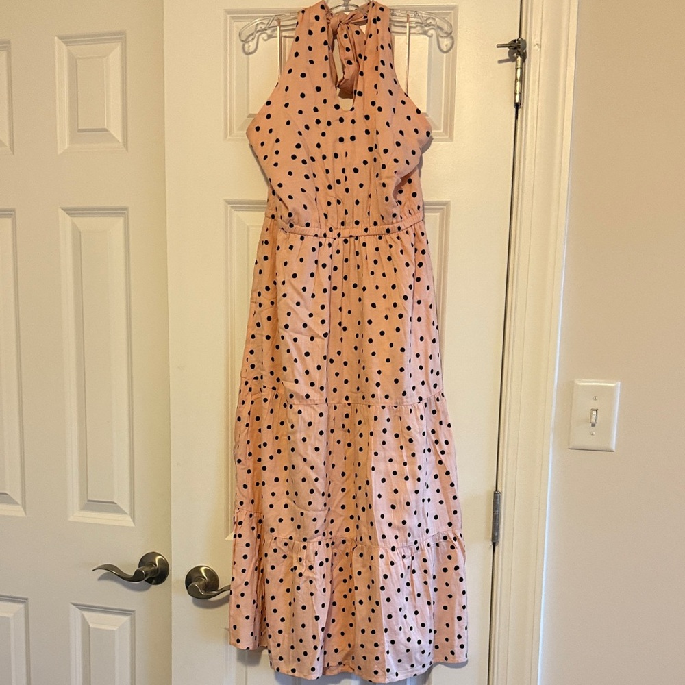 Polka dot halter maxi dress